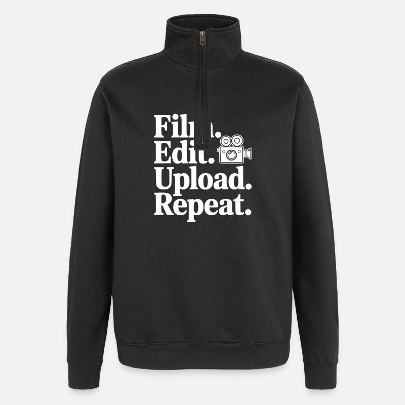 Film. Edit. Upload. Repeat. - Quarter-Zip Sweatshirt - black
