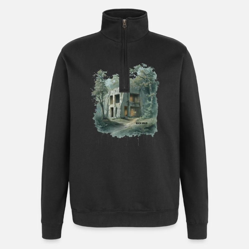 ROCK SOLID - Croquis d’architecture grottère moderne - Sweat à zip 1/4 - noir