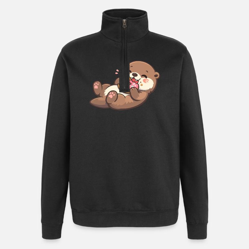 Cuddly bear with donut enjoyment - Quarter-Zip Sweatshirt - black