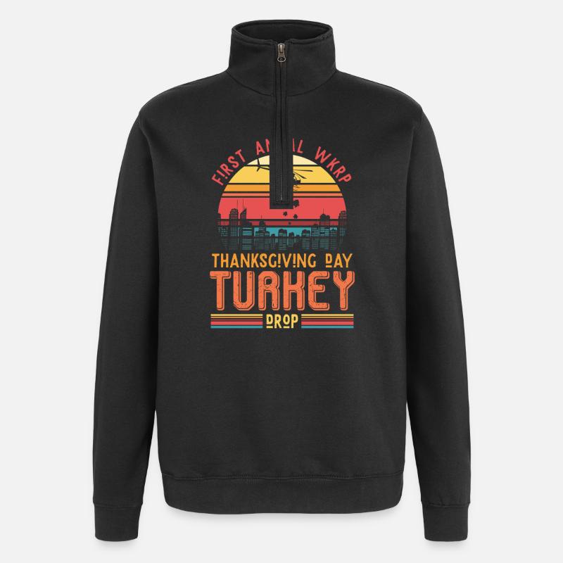 Thanksgiving Turkey Drop Retro Geschenk - Quarter-Zip-Sweatshirt - Schwarz