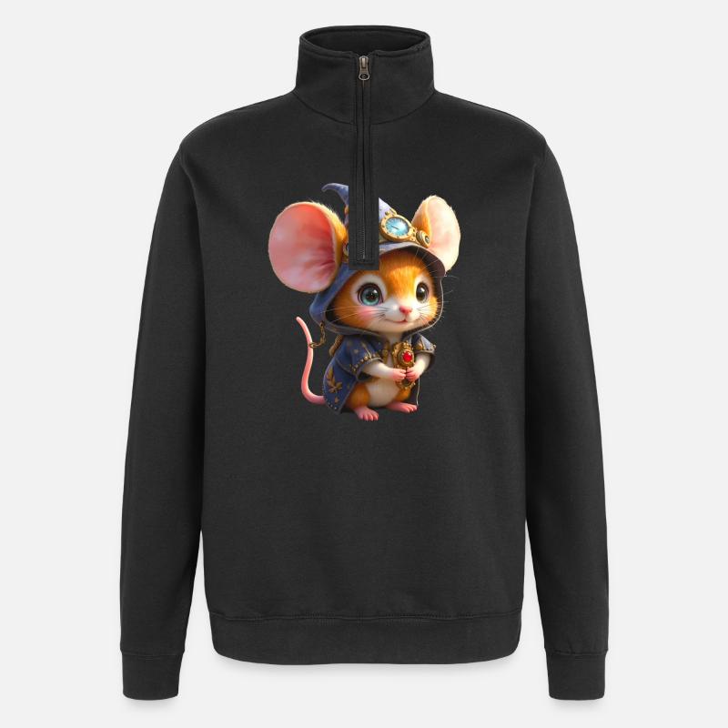 Blue Steampunk Wizard Mouse - Quarter-Zip Sweatshirt - black