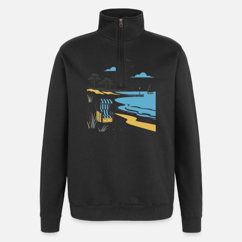 Idylle côtier : chaise longue et dune - Sweat à zip 1/4 - noir