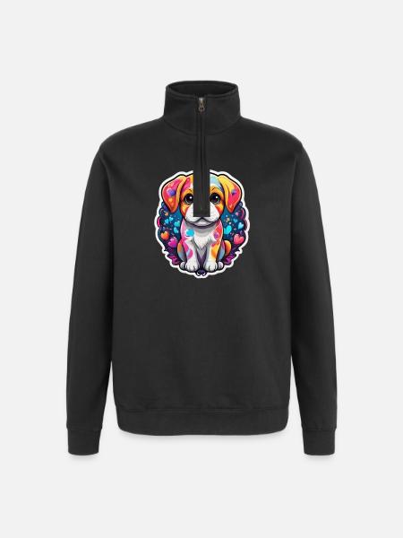 Rainbow Puppy Happy Heart - Quarter-Zip Sweatshirt - black