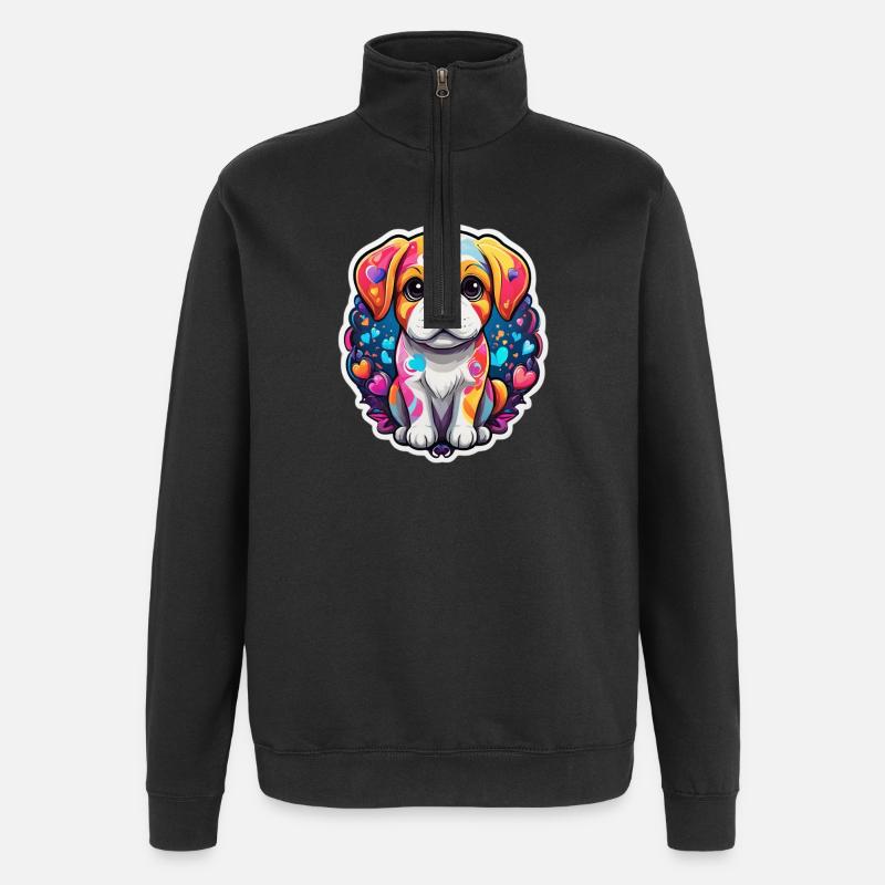 Rainbow Puppy Happy Heart - Quarter-Zip Sweatshirt - black