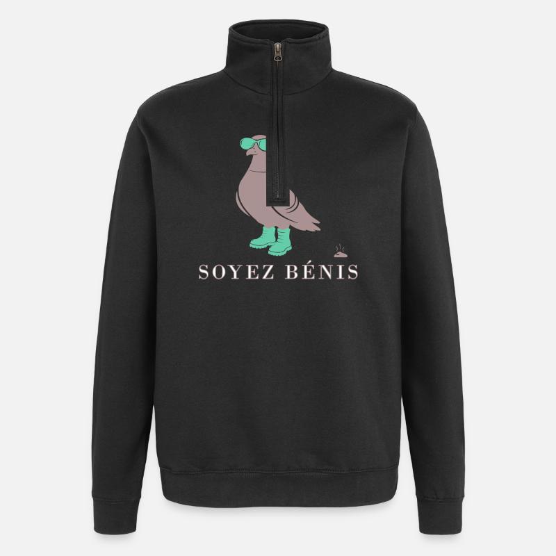 Pigeon Soyez Bénis Vert - Sweat à zip 1/4 - noir