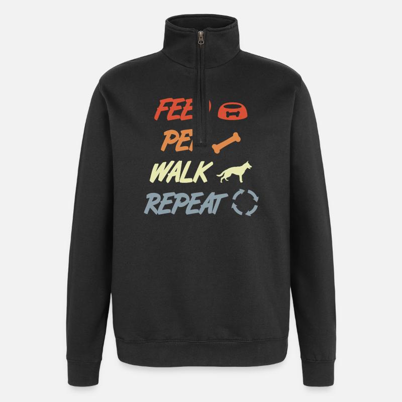 Nourrir, caresser, jouer, répéter - Sweat à zip 1/4 - noir