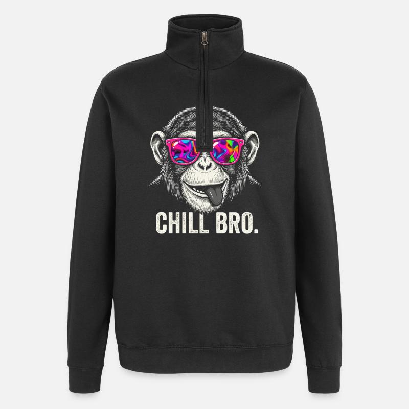 Vibrant Monkey with Neon Sunglasses - Quarter-Zip Sweatshirt - black