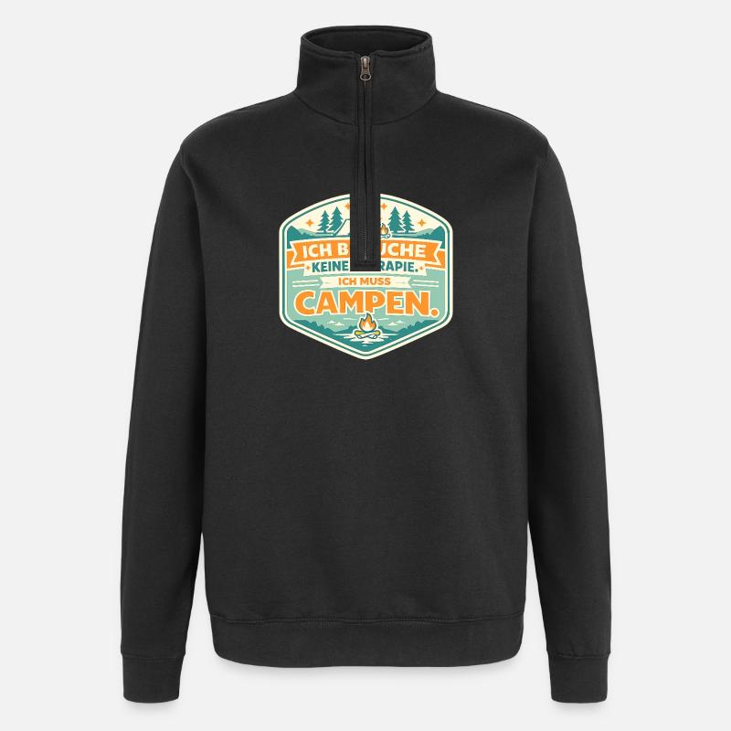 Ich muss Campen - Quarter-Zip-Sweatshirt - Schwarz
