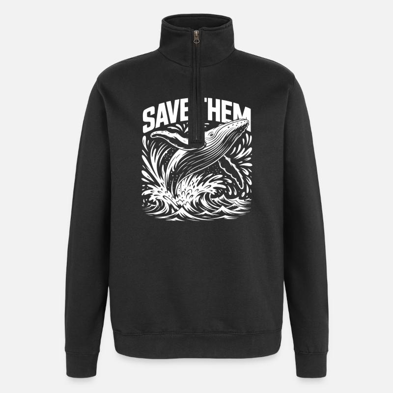 Sauvez les baleines - Sweat à zip 1/4 - noir