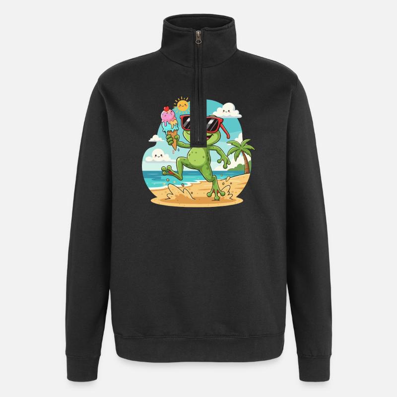 Frosch am Strand mit Eis - Quarter-Zip Sweatshirt - black