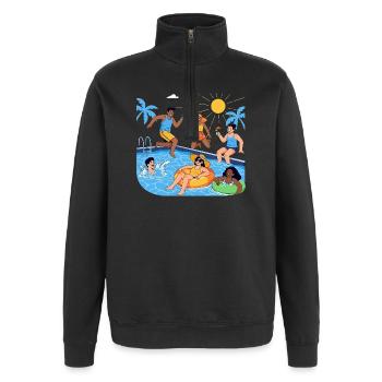 Fête estivale près de la piscine Bonne humeur - Sweat à zip 1/4 - noir - Devant - AI Model Female 172 light (172cm) & AI Model Male 178 dark (178cm)