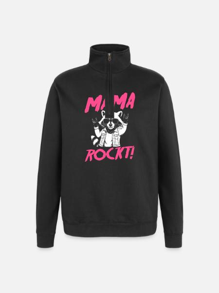 Waschbär Mutter Coole Rocker Mama - Quarter-Zip-Sweatshirt - Schwarz