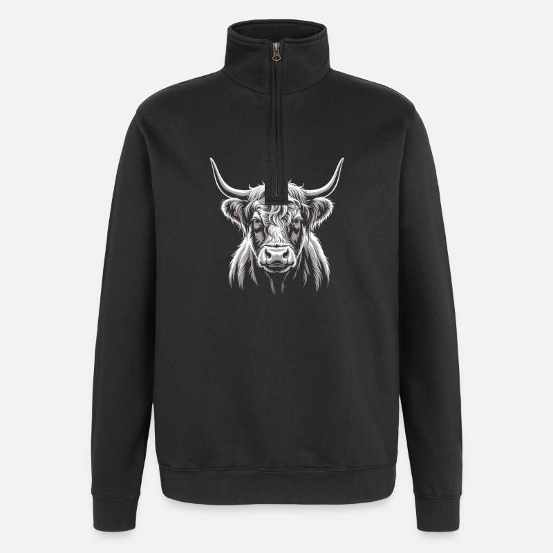Highland Cattle Head Illustration - Quarter-Zip Sweatshirt - black