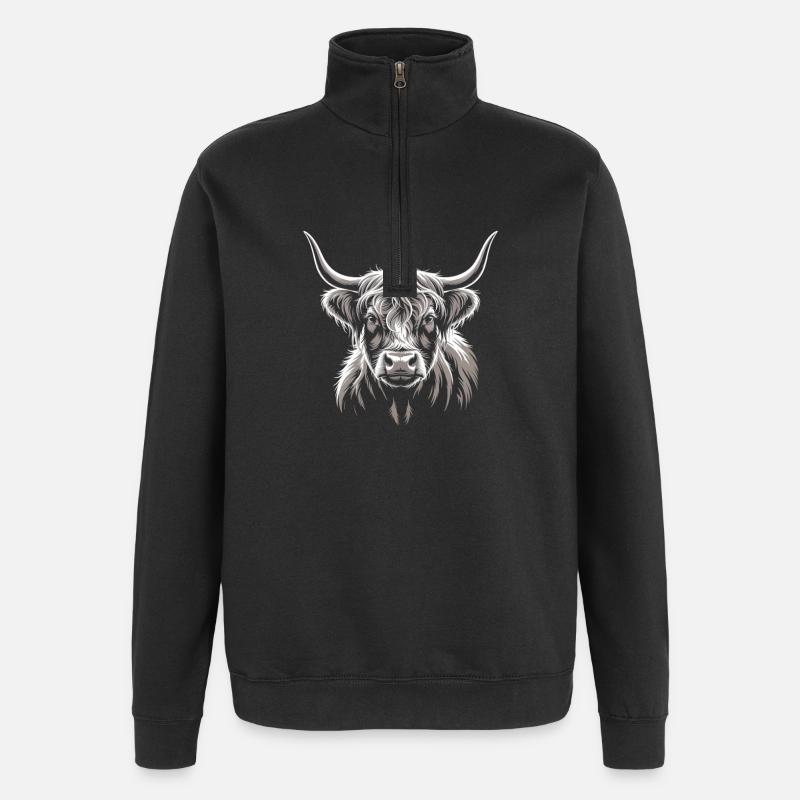 Bovins écossais des Highlands - Sweat à zip 1/4 - noir