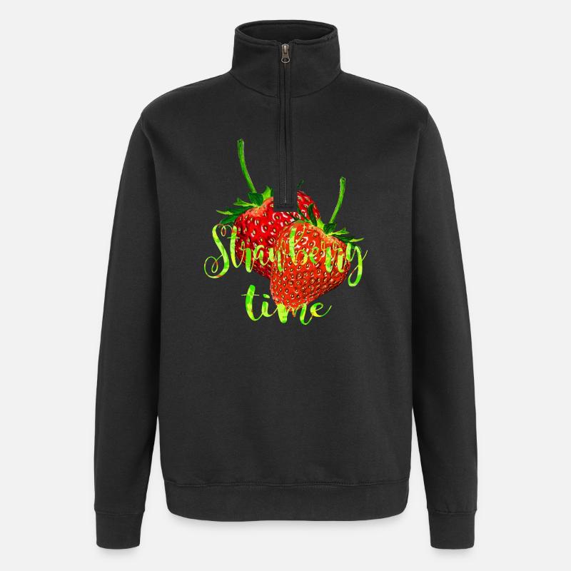 Erdbeeren mit Schrift - Quarter-Zip-Sweatshirt - Schwarz