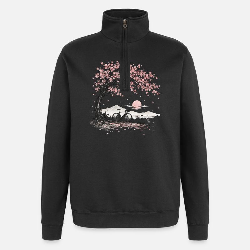 Kirschblüte Kirschbaum Fahrrad - Quarter-Zip-Sweatshirt - Schwarz