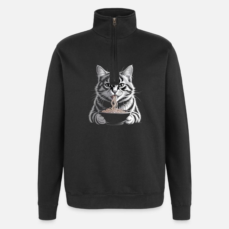 Katze isst Ramen - Quarter-Zip-Sweatshirt - Schwarz