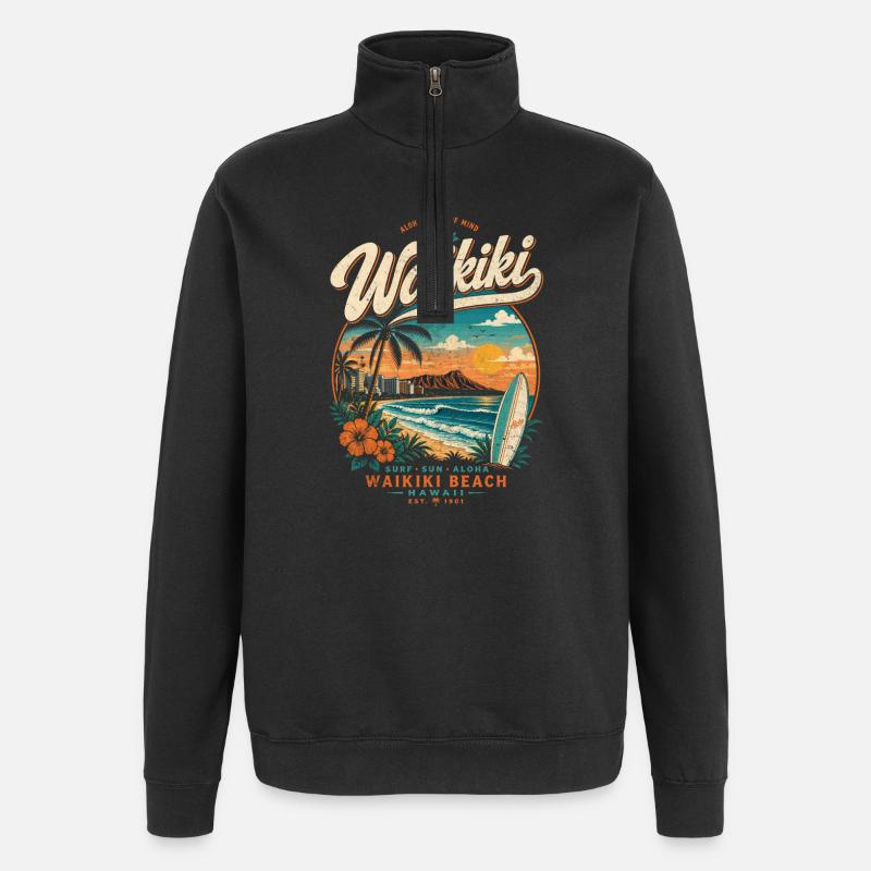 Waikiki Beach Sunset Surf Tee - Quarter-Zip Sweatshirt - black
