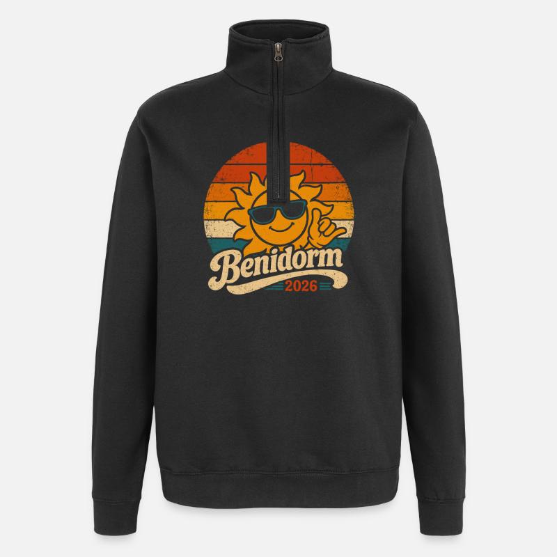 Retro Sun Smile Benidorm 2026 - Quarter-Zip Sweatshirt - black