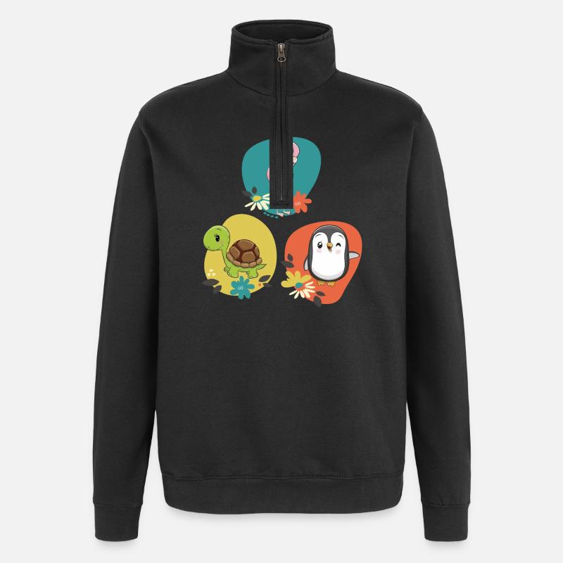 Flamingo Schildkröte Pinguin  - Quarter-Zip-Sweatshirt - Schwarz