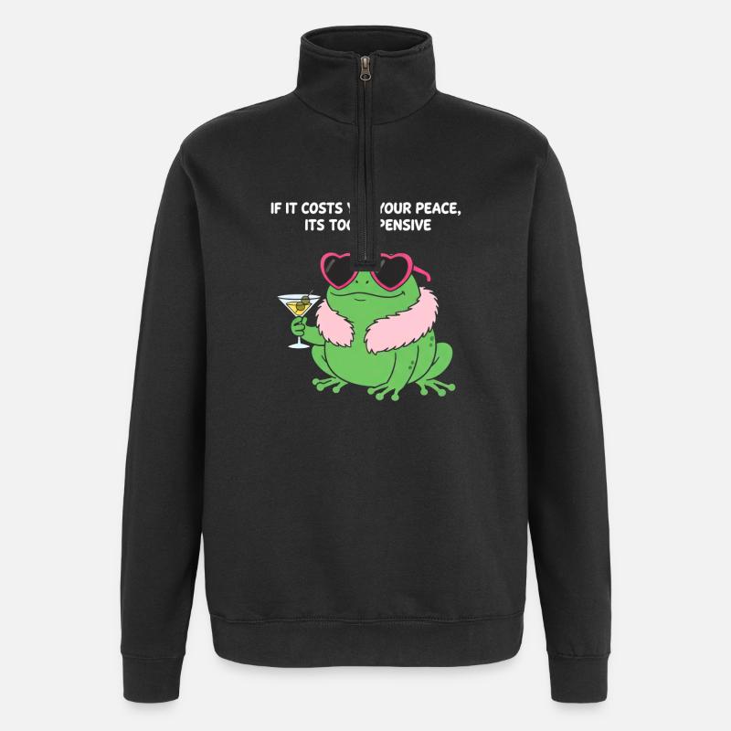 Peaceful Frog Martini - Quarter-Zip Sweatshirt - black