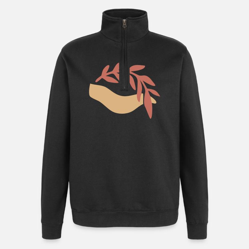 Hand Leaf Nature Boho Logo - Quarter-Zip Sweatshirt - black