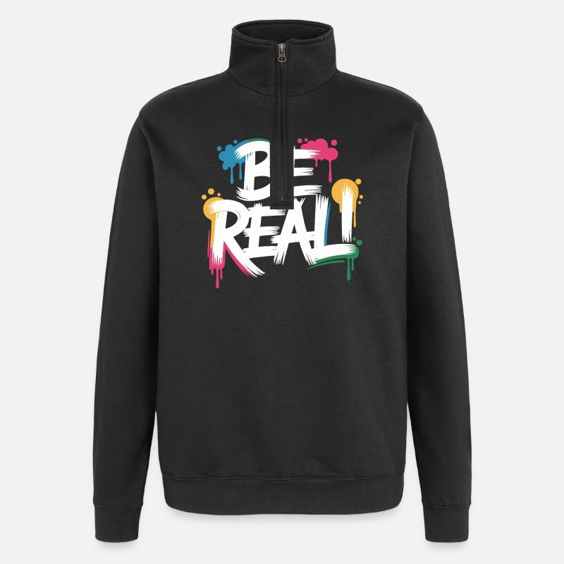 Be Real Graffiti Print - Quarter-Zip Sweatshirt - black
