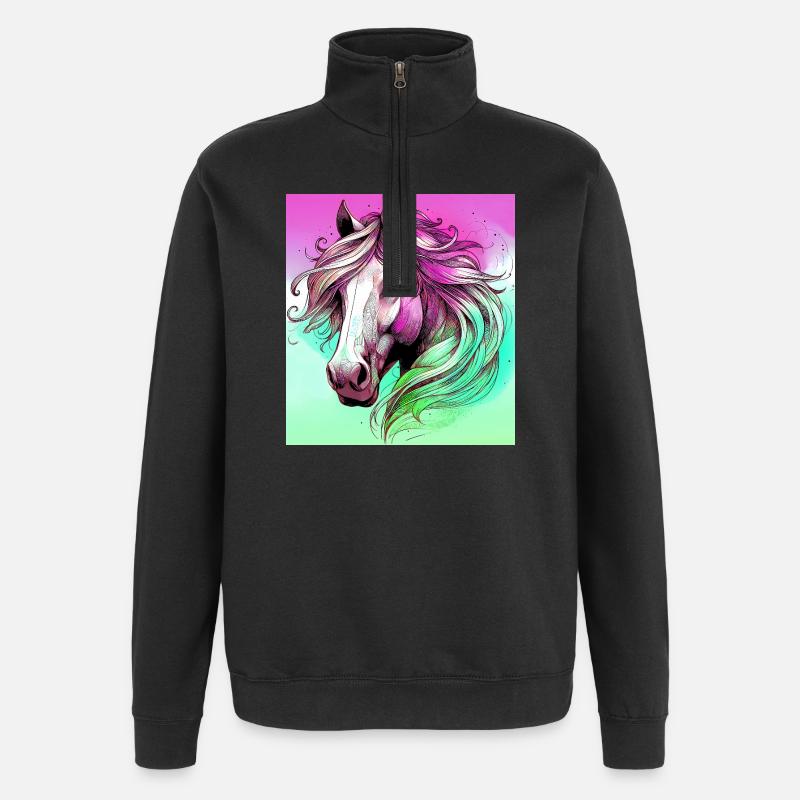 Pferd - Quarter-Zip-Sweatshirt - Schwarz