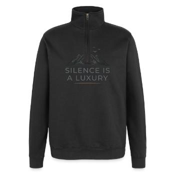 Tranquility is luxury - Quarter-Zip Sweatshirt - black - Front - AI Model Female 172 light (172cm) & AI Model Male 178 dark (178cm)