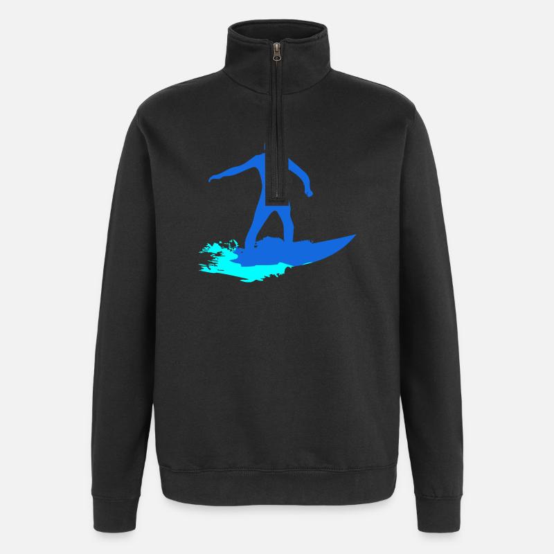Surfer Silhouette auf Welle - Quarter-Zip-Sweatshirt - Schwarz