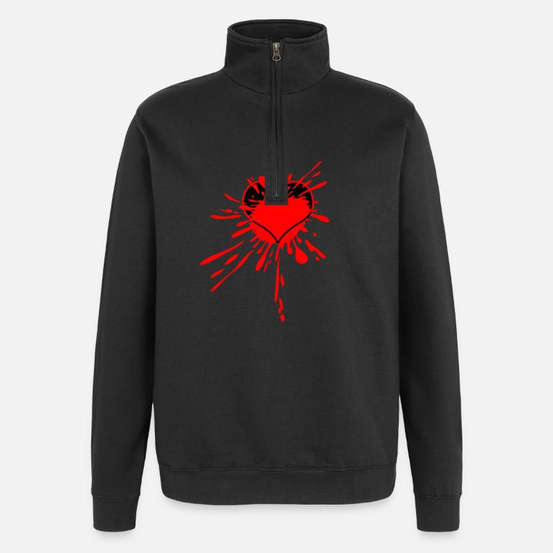 Red Heart Splatter Art - Quarter-Zip Sweatshirt - black
