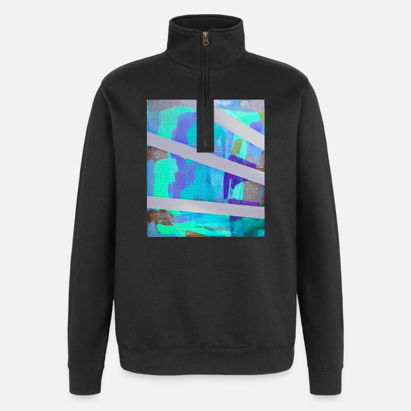 Collage à rayures abstraites néon - Sweat à zip 1/4 - noir