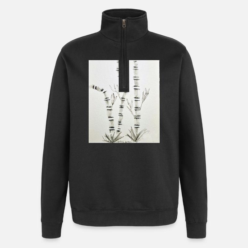 Dessin en bambou à l’encre - Sweat à zip 1/4 - noir