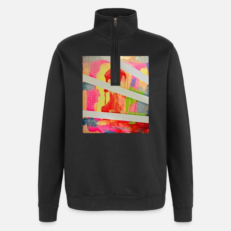 Neonfarben Abstrakte Streifenkunst - Quarter-Zip-Sweatshirt - Schwarz