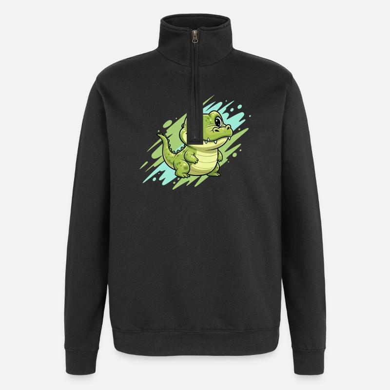 Fröhlicher Krokodil Cartoon - Quarter-Zip-Sweatshirt - Schwarz