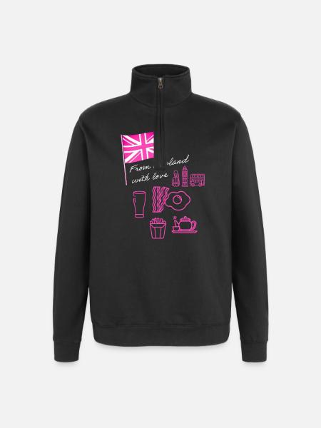 EXANGLIA (Texte rose + blanc) - Sweat à zip 1/4 - noir