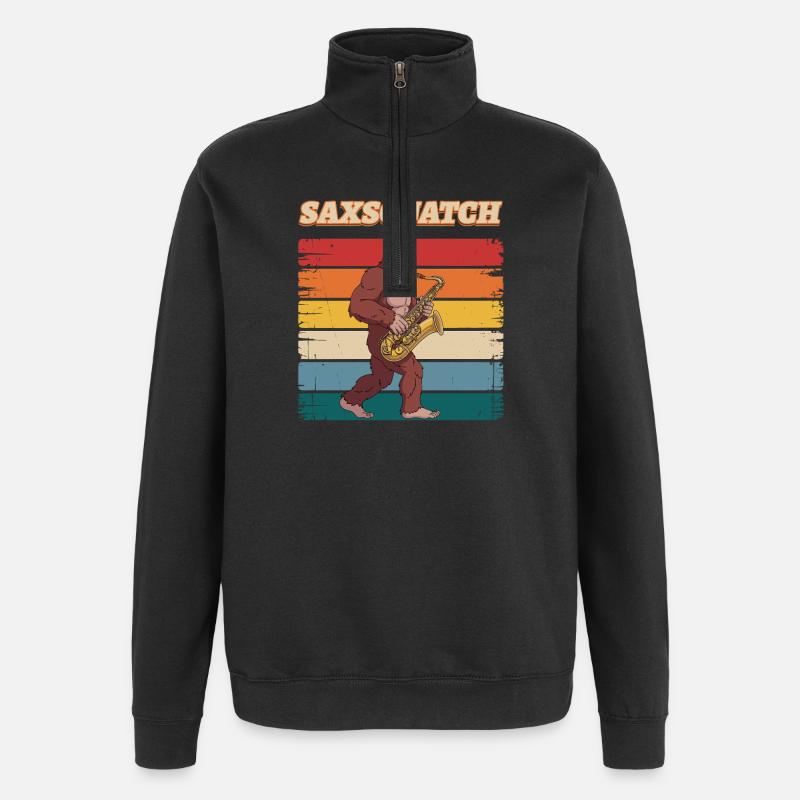 Sax Squatch on Retro Stripes - Quarter-Zip Sweatshirt - black