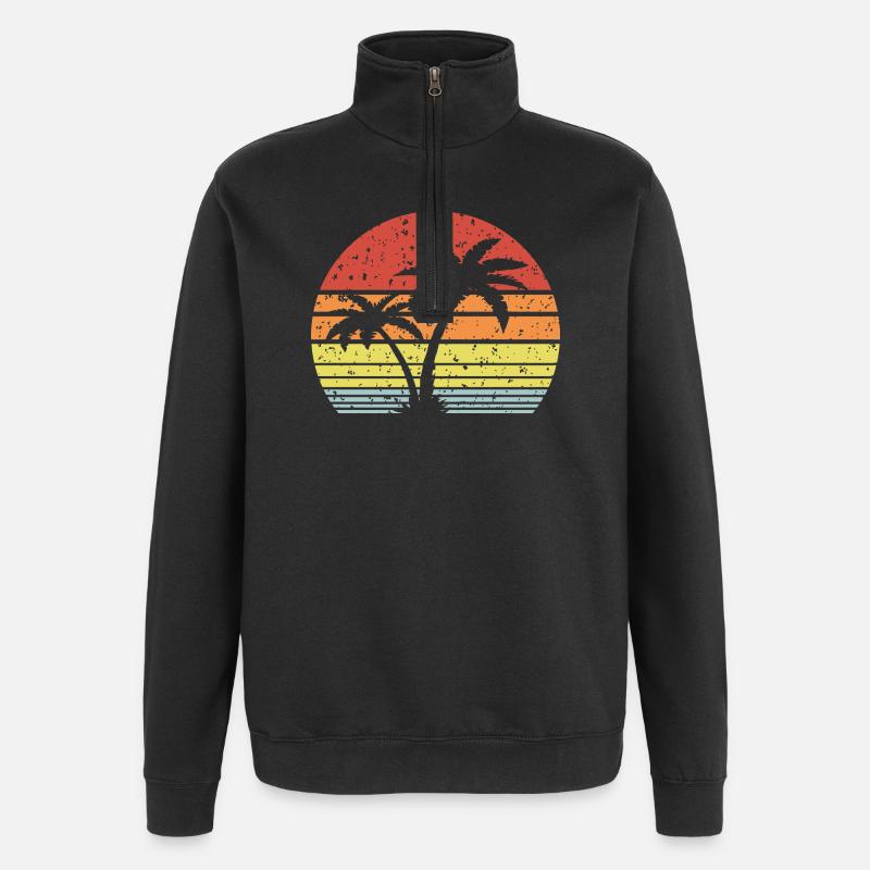 Palm Tree Retro Sun - Sweat à zip 1/4 - noir