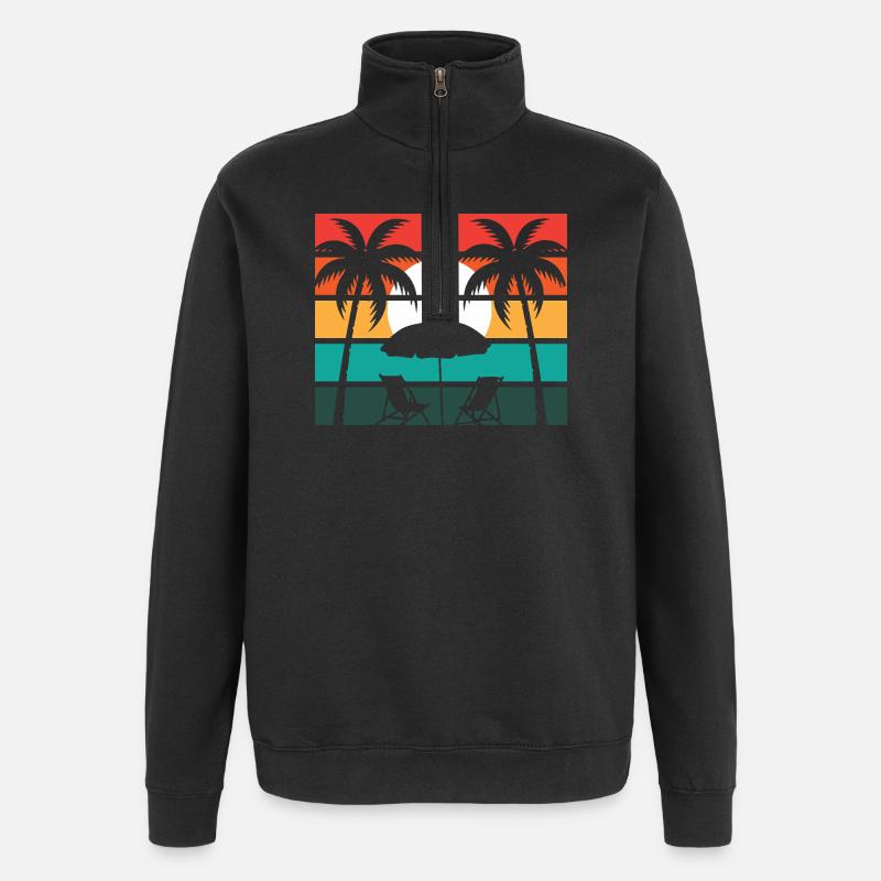 Beach palm and sun - Quarter-Zip Sweatshirt - black