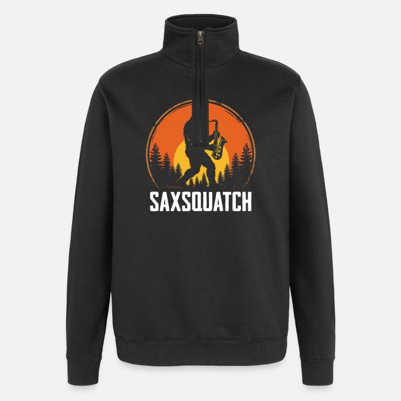Saxsquatch - Sasquatch jouant du saxophone - Sweat à zip 1/4 - noir