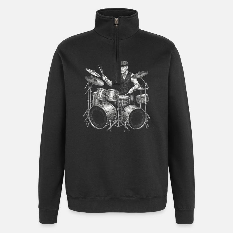 Calvin Coolidge plays drums - Quarter-Zip Sweatshirt - black