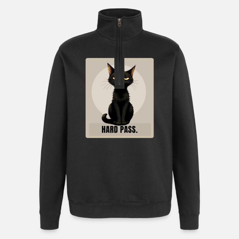 Hard Pass. – Sarcastic Black Cat Design - Quarter-Zip Sweatshirt - black