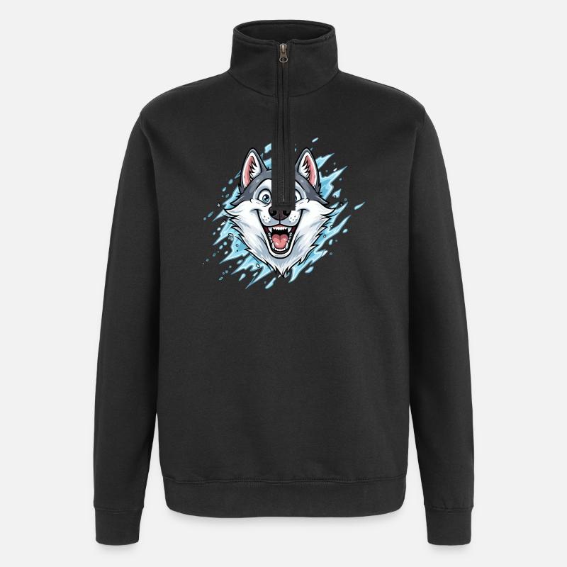 Cheerful Wolf Mascot Watersplash - Quarter-Zip Sweatshirt - black