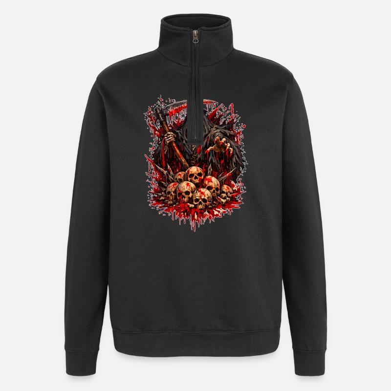 Sensenmann mit Schädelberg - Quarter-Zip-Sweatshirt - Schwarz