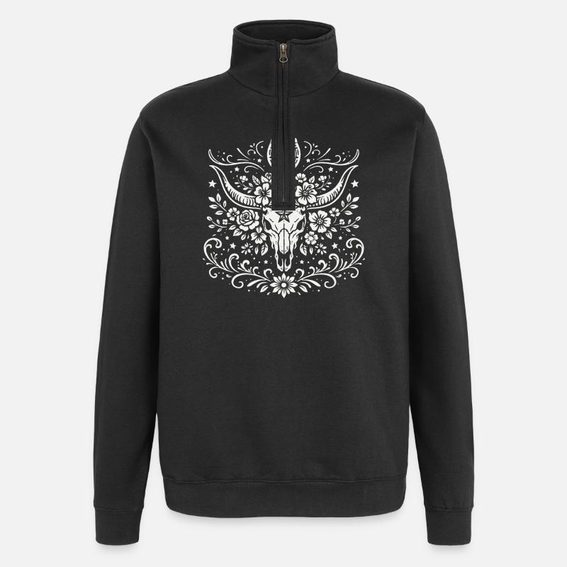 Buffalo Schädel mit Blumen - Quarter-Zip-Sweatshirt - Schwarz