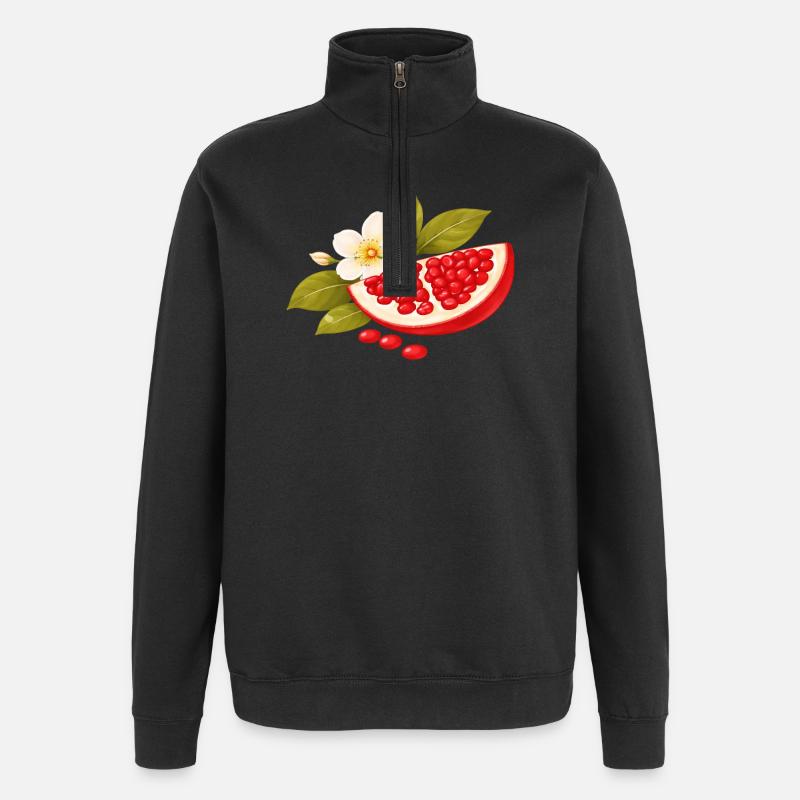 Pomegranate Illustration with Blossom – Botanical - Quarter-Zip Sweatshirt - black