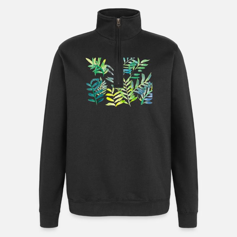Branches de feuilles aquarelles - Sweat à zip 1/4 - noir