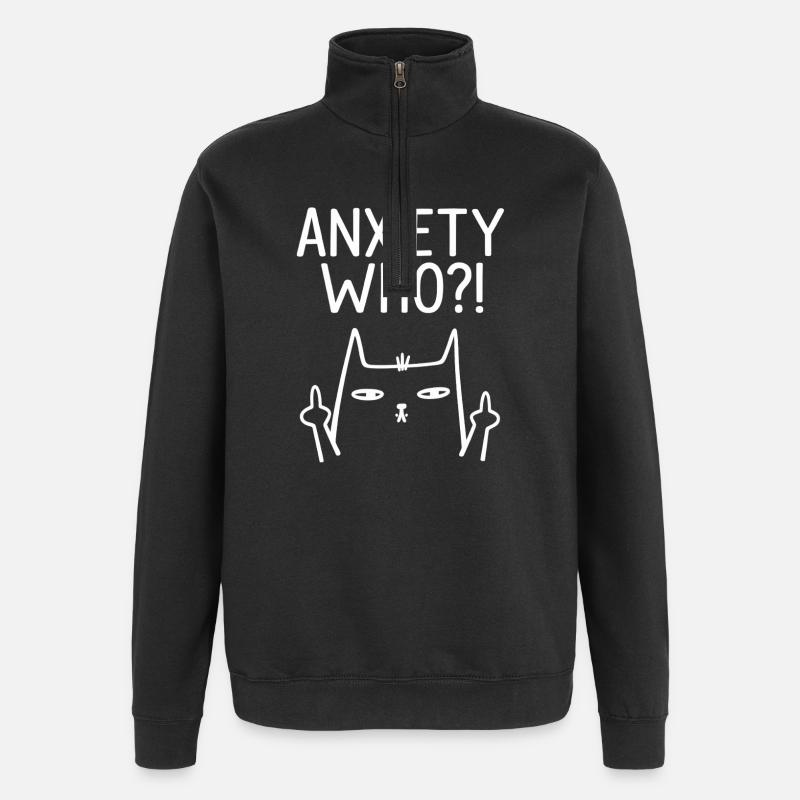 Chat Anxiety Who - Sweat à zip 1/4 - noir