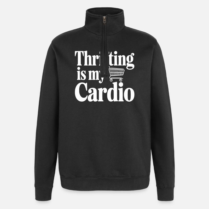 Thrifling is My Cardio - Quarter-Zip Sweatshirt - black