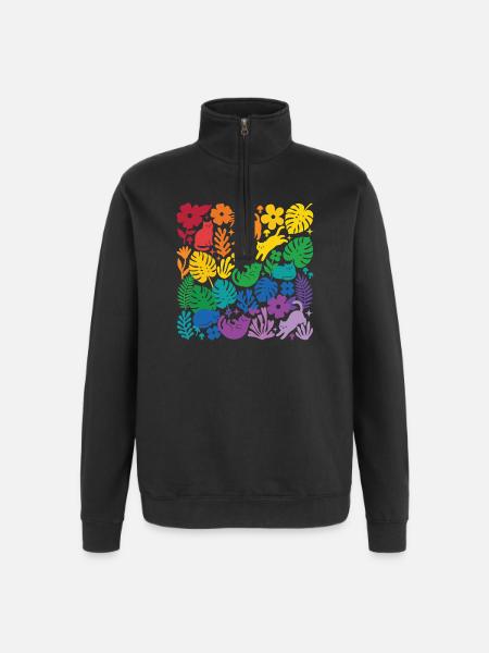 LGBT-Pride-Monat – Regenbogenkatzen und Blumen - Quarter-Zip-Sweatshirt - Schwarz